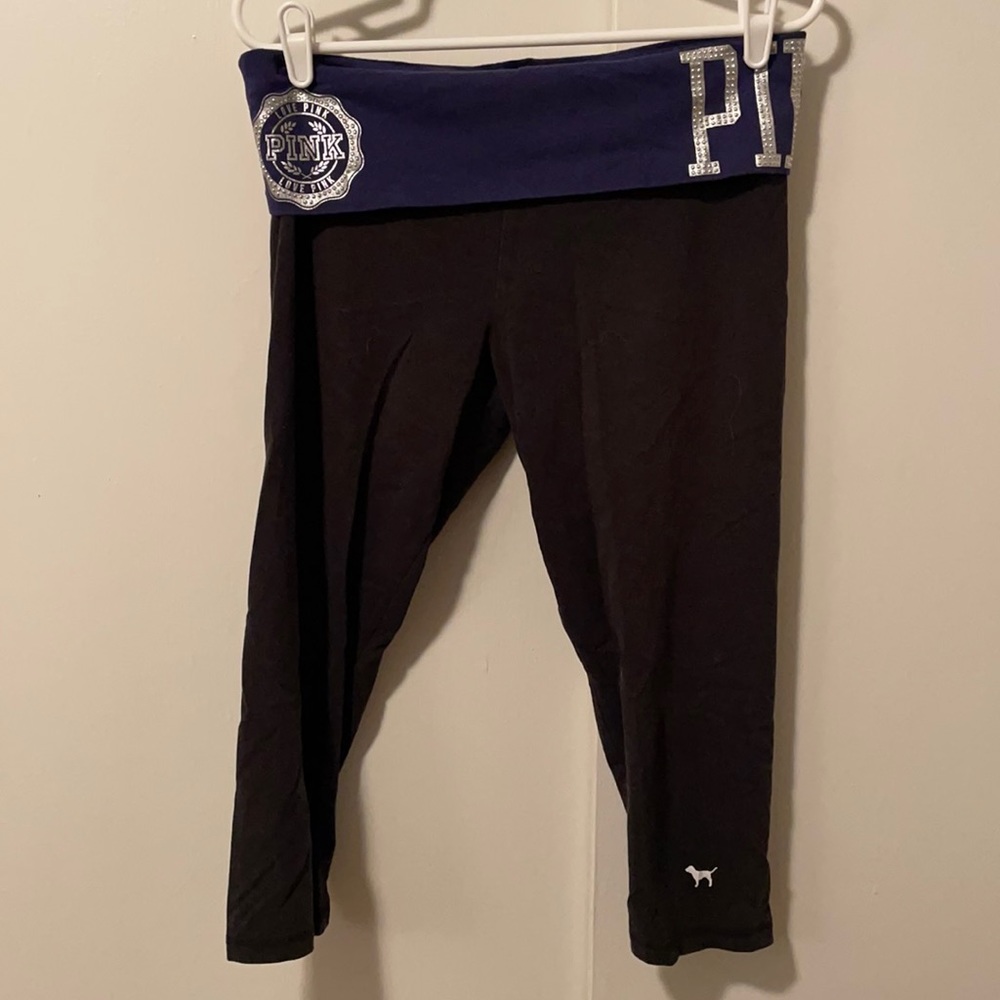 Pink Victoria’s Secret Bling Foldover Yoga Capri Pant